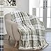 PAVILIA Beige Plaid Sherpa Throw Blanket for Couch, Soft Plush Cream Flannel Blanket & Throws for Bed Sofa, Warm Cozy Winter Christmas Blanket, Reversible Fuzzy Decorative Fleece Gift Throw, 50x60