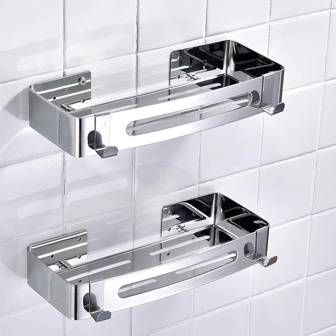 Jaysamay 2Packs No Drilling Shower Shelf 304 Stainless Steel Glue