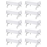 Dailyset 10-Pack White Tablecloths for Rectangle Tables, 60 x 102 Inches, Stain-Resistant Polyester Fabric for 6 Foot Tables - Washable Table Covers for Weddings, Banquets, Birthday, Parties, Events