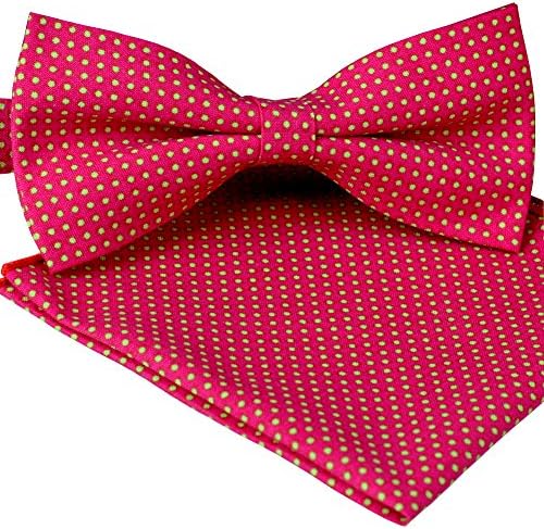 ST34 Brand New Cotton Mens Bow tie and Pocket square Set-Vatious Colors (BB-1050 (Red and Yellow Polka dot))