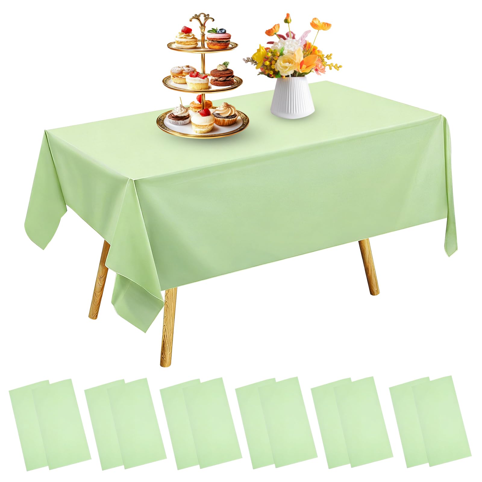 DIYJEP 12 Pack Disposable Table Cloth, 137x274cm Plastic Tablecloth, Rectangle Large Party Tablecloths, Plastic Table Cover for Picnic Baby Shower Wedding Birthday Christmas Decorations (Sage Green)