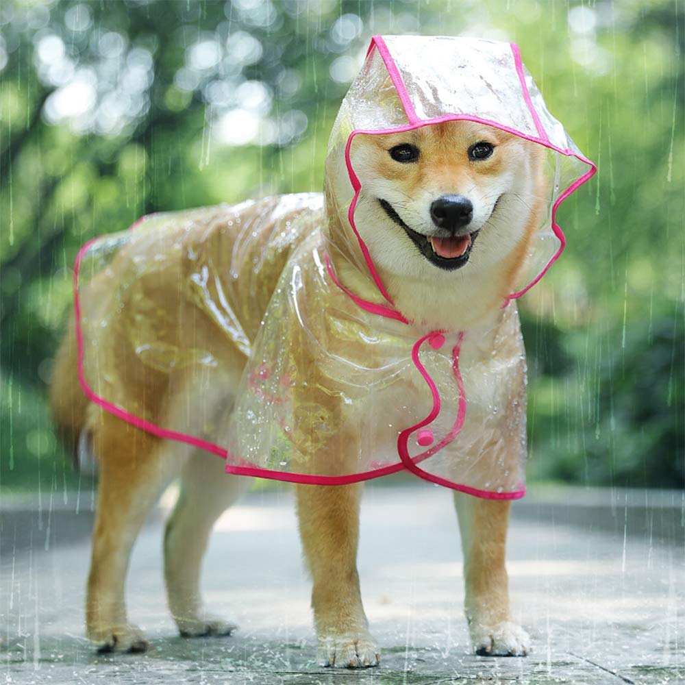 KoKoBin Reflective Dog Cat Coat with Hood Adjustable Transparent PVC Rain Poncho Ultralight for Small Dogs (Red, S)