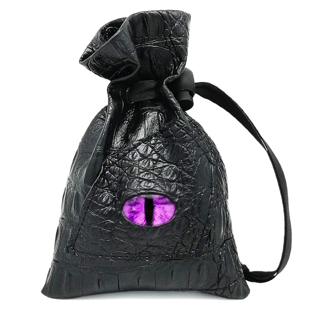 Haxtec Dragon Eye Dice Bag DND Leather Dice Pouch for Dungoens and Dragons TTRPG Gifts-Purple Eye