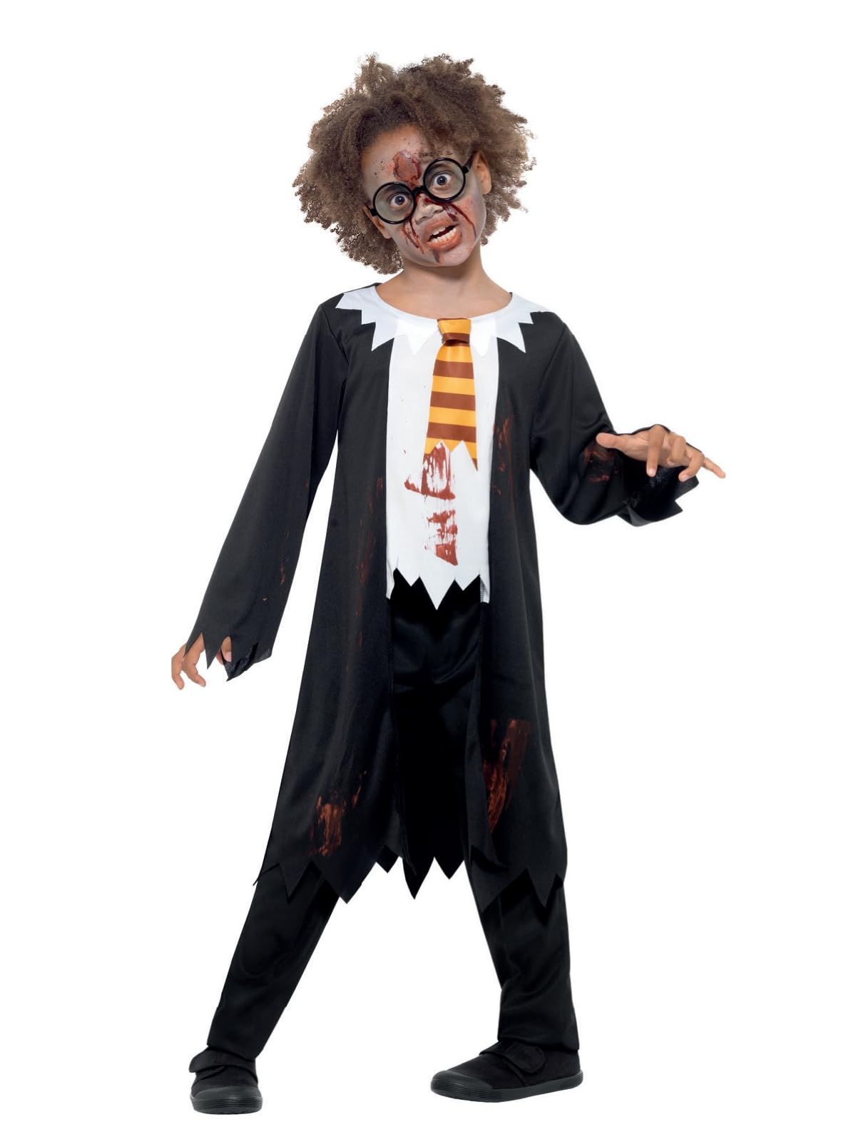 Smiffys Zombie Student Costume, Black & White with Robe, Attached Shirt & Tie, Halloween Child Fancy Dress, Zombie Dress Up Costumes