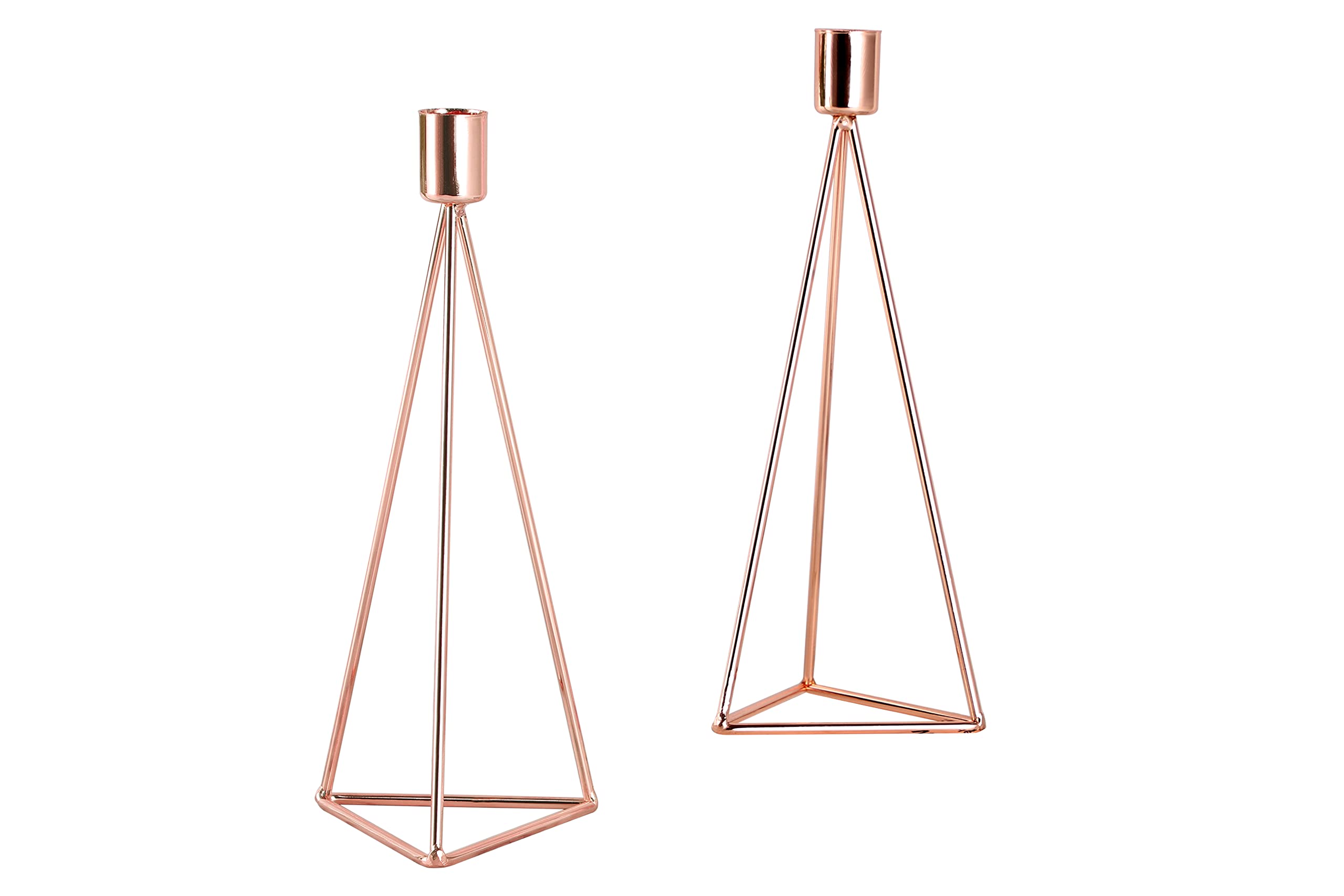 ECHTWERK 2 Piece Tea Light Candle Holder Set Modern Big Copper Edition Geometric Design Votive Candle Holder for Living Room Dining Table Wedding Table Decoration 9.5 x 9.5 x 24.2 cm