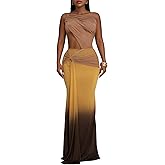 YOOTIKO Women Sexy One Shoulder Dress Formal Cocktail Party Evening Cutout Ruched Bodycon Maxi Dress
