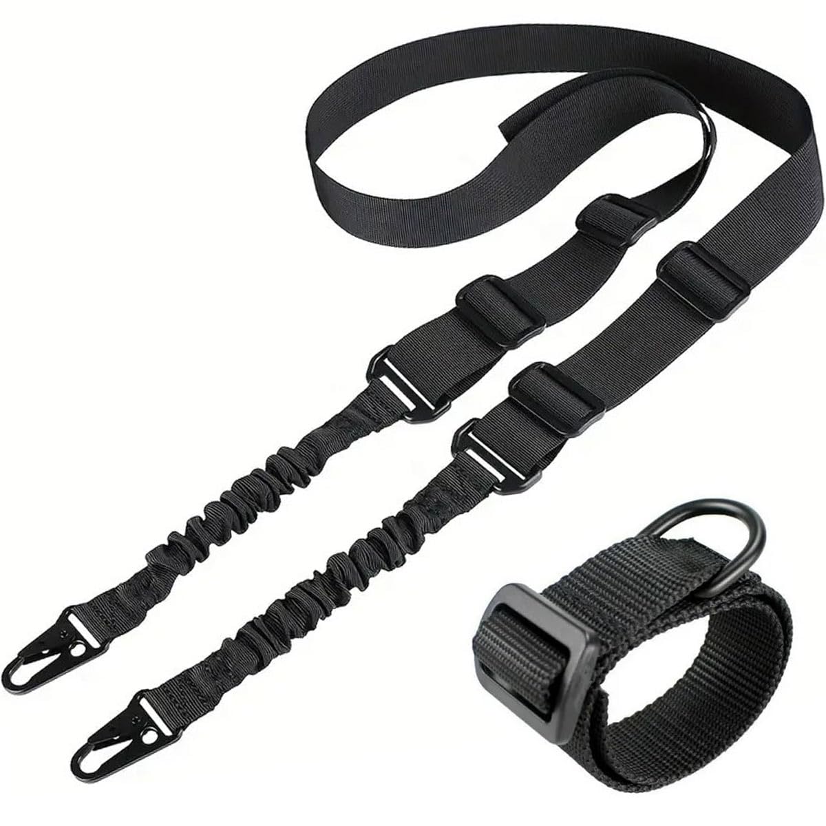 Tactical One/Two Point Sling and Universal Buttstock Attachment Strap 1, 2 Point Rifle Airsoft Weapon Gun Sling (Black)
