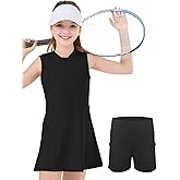 SPFAS Girls Tennis Dress with Shorts Pockets Sleeveless Workout Athletic Dresses A-Line Kids Golf Outfit Quarter Zip