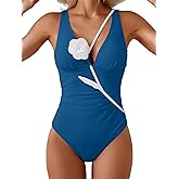 Eomenie Women's One Piece Swimsuit Slimming Tummy Control Bathing Suit Plunging V Neck Color Blocking 2025 Swimwear