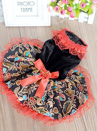 Dogloveit Velvet Ethnic Style Tutu Dress With Lace Dog Clothes For Puppy Cat,Red,Large