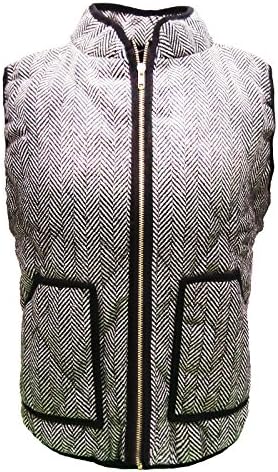 Herringbone Quilted Padded Puffer Vest for Women (US M/Asia XL, Gray)