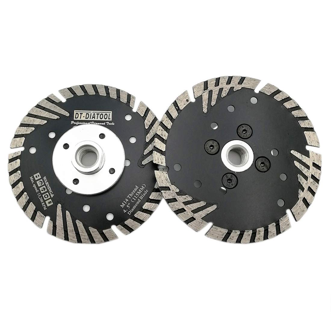 DT-DIATOOL Diamond Turbo Disc with Slant Protection Teeth 2PCS 4.5 Inch / 115mm Cutting Disc with M14 Thread for Concrete Tile Granite Marble Masonry