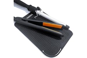 LESSMON Large Heat Resistant Mat for Curling Irons, Hair Straightener, Flat Irons and Hair Styling Tools 11" x 7.5", Black
