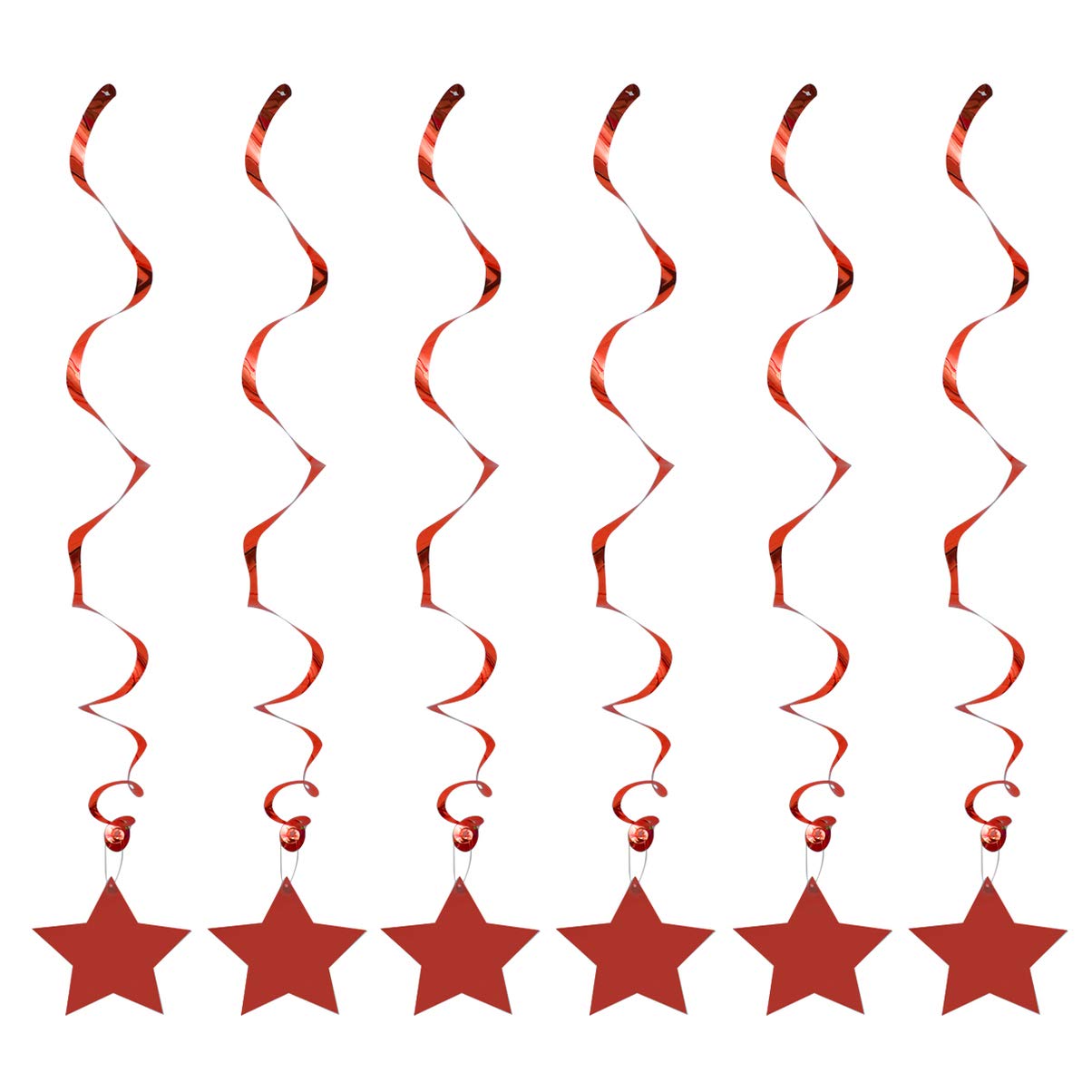 LIOOBO 6pcs Glitter Star Hanging Swirl Decoration for Wedding Birthday Valentines Day Decorations Supplies (Red)