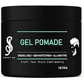 Pomade 5oz - SJ Craft Co Gel Pomade - Original Hold Strong - Medium Shine with Natural Semi Matte Smooth Slick Finish Gel - Edge Control Transparent Clear Color - Men Hair Styling Product, Barber Grade Water Based &ndash; Scented No Flakes Re-Workable - Curly Wavy Short Long Thick Thin Hair - All Types