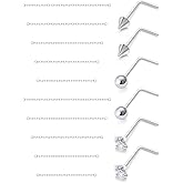 Lcolyoli Nose Chain Piercing Across Nose Rings for Women Men Surgical Steel Spike Nostril Studs with Chain Double Nostril Piercing Jewelry