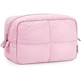 Narwey Pink Makeup Bag for Travel Women Girl, Quilted Cosmetic Bag Make up Organizer Bags with Compartments, Puffy Travel Toiletry Bag Toiletries (Pink)