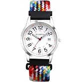 Lancardo Braided Elastic Strap Watch: Analog Quartz Adjustable Stretch Band Arabic 24-Hour Large Dial Casual Sport Wristwatch for Men Women Easy-to-Read