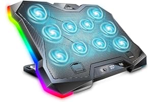 G-STORY RGB Game Laptop Cooling Pad with 10 Turbo Fans, 5 Adjustable Speeds, 8-Level Height, Black, Compatible with 12-18in L
