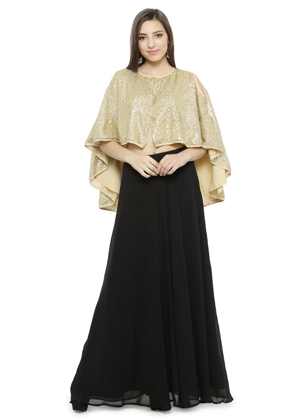 just wow black poly georgette women's dress