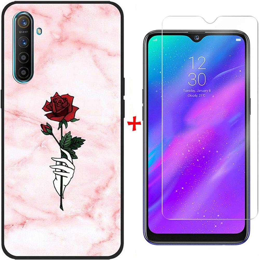 AIOIA For OPPO Realme X2 Case with Screen Protector,Soft Flexible TPU Cover+9H Tempered Glass Film for OPPO Realme X2