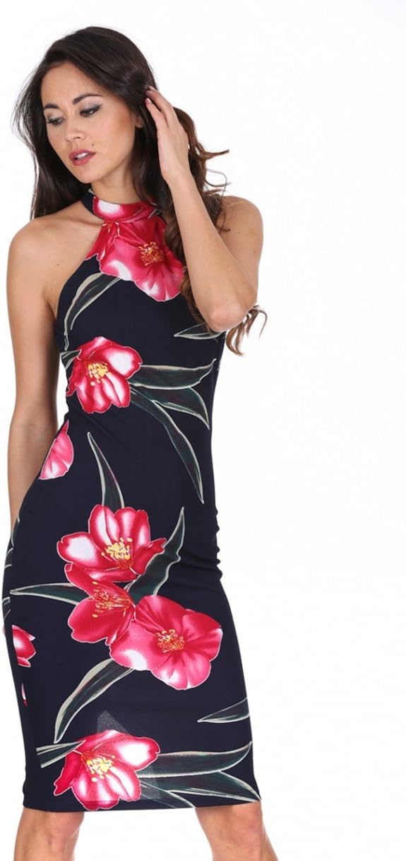 AX Paris Women's Choker Neck Floral Print Midi Dress at Amazon Womenâs Clothing store