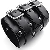 jonline24h Wide Genuine Leather Mens Womens Bangle Cuff Bracelet Punk Rock Fits 7.5" to 9" Black Brown