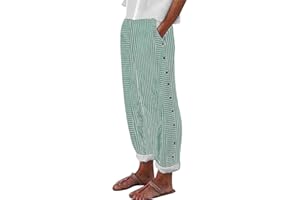 PIFAME Linen Pants Women Summer Petite Linen Pants Ladies Linen Gauze Pants Women Pull On Pants for Women Striped Pants