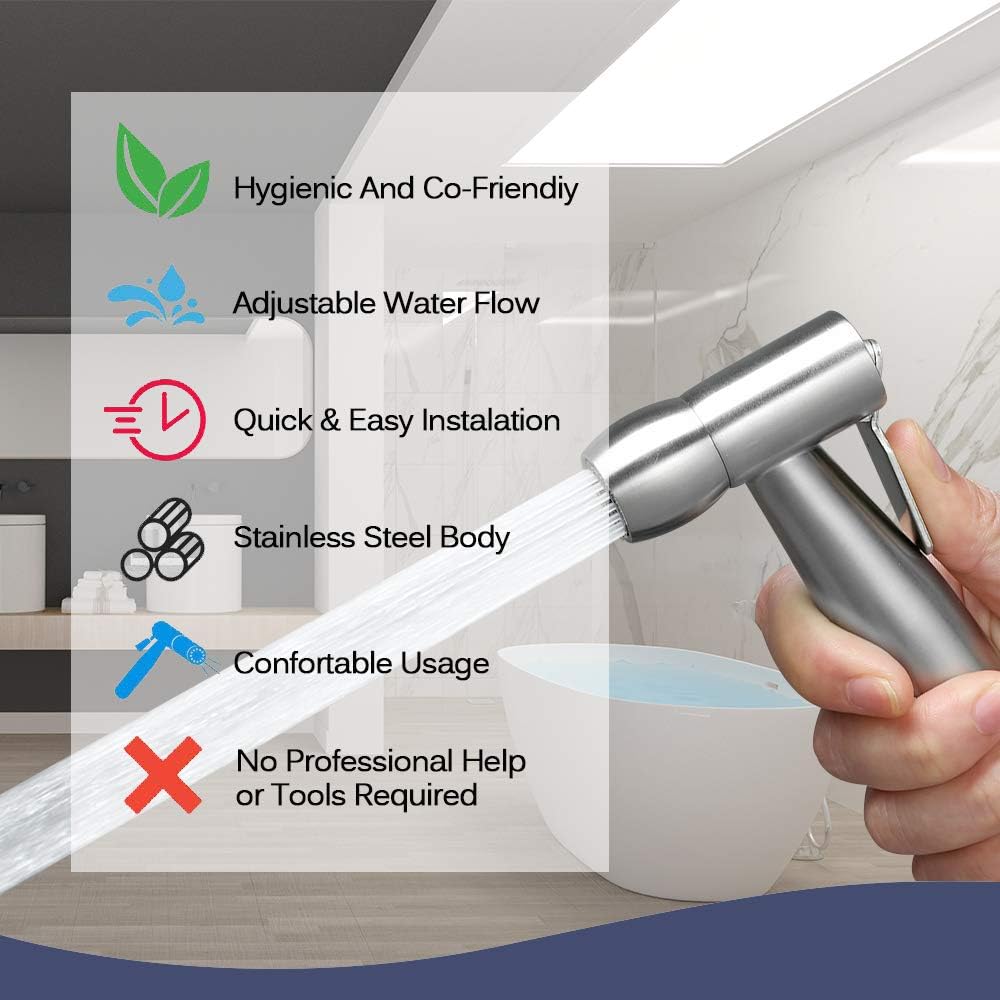 Handheld Bidet Sprayer for Toilet, Vingtank Premium Stainless Steel Baby Cloth Diaper Sprayer, Attachment with Hose, Toilet or Wall Mounted, Feminine Wash - - 