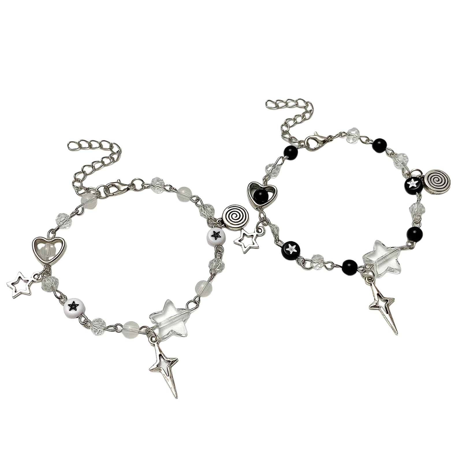 Photo 1 of Caiyao Y2K Cool Punk Hollowed Out Pentagram Matching Beaded Bracelet Handmade Guitar Star Pendant Bracelet Aesthetic Imitation Pearl Beads Bracelet for Couples Friends BFF Jewelry Gifts-A