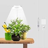 GYTF Halo Plant Grow Light, 6000K White LED Full Spectrum Growing Lamp for Indoor Plants, Succulents, Mini Bonsai, Small Plants, Height Adjustable, Dimmable &amp; Timer 4/8/12/18Hrs
