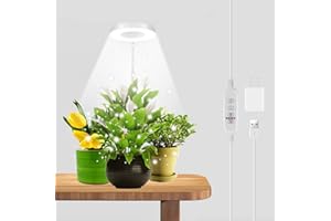 GYTF Halo Plant Grow Light, 6000K White LED Full Spectrum Growing Lamp for Indoor Plants, Succulents, Mini Bonsai, Small Plants, Height Adjustable, Dimmable & Timer 4/8/12/18Hrs