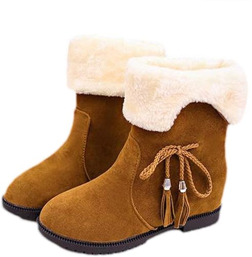Amazon ミートン スエード ボアブーツ ムートンブーツ レディース ミドル ブーツ スノーブーツ ボア ローヒール 大きいサイズ 暖かい 冬靴 Mitao ミートン ブーツ ブーティ