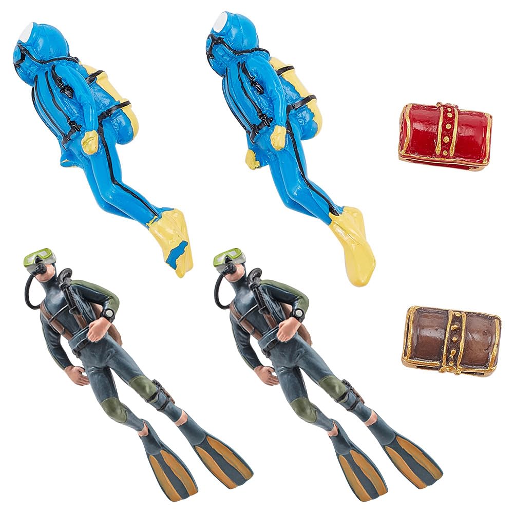 arricraft 6 Pcs Diver Figures Decoration, 2 Colors Resin Treasure Box Figurines Ocean Scene Model Mini Swimmers Figurines for Miniature Sand Table Ocean Party Sea Cake Decor