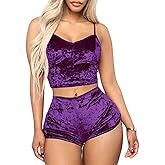 RUEWEY Women Sexy Strappy Babydoll Lingerie Satin Pajama Set Camisole with Shorts 2 Piece Sleepwear