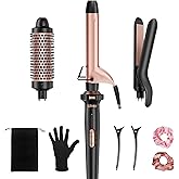 Ufree 3 in 1 Curling Iron, Curling Wand Set with Thermal Brush Flat Iron Hair Straightener, Dual Voltage Wand Curler, Instant Heat Up Hair Curler, Include Protective Glove 2 Clips, Gifts for Women