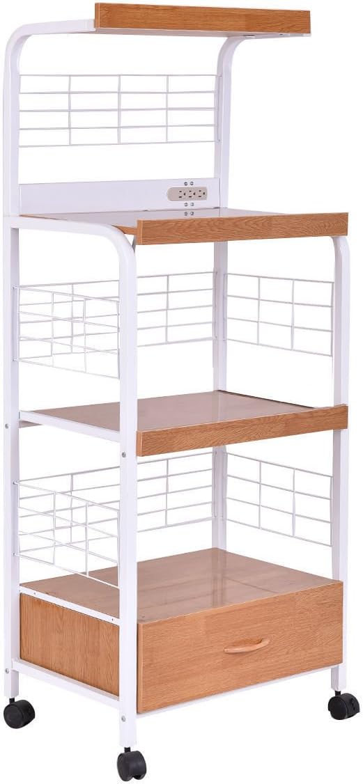 Best 3-Tier Rolling Kitchen Microwave Oven Stand Cart With Electric Outlet