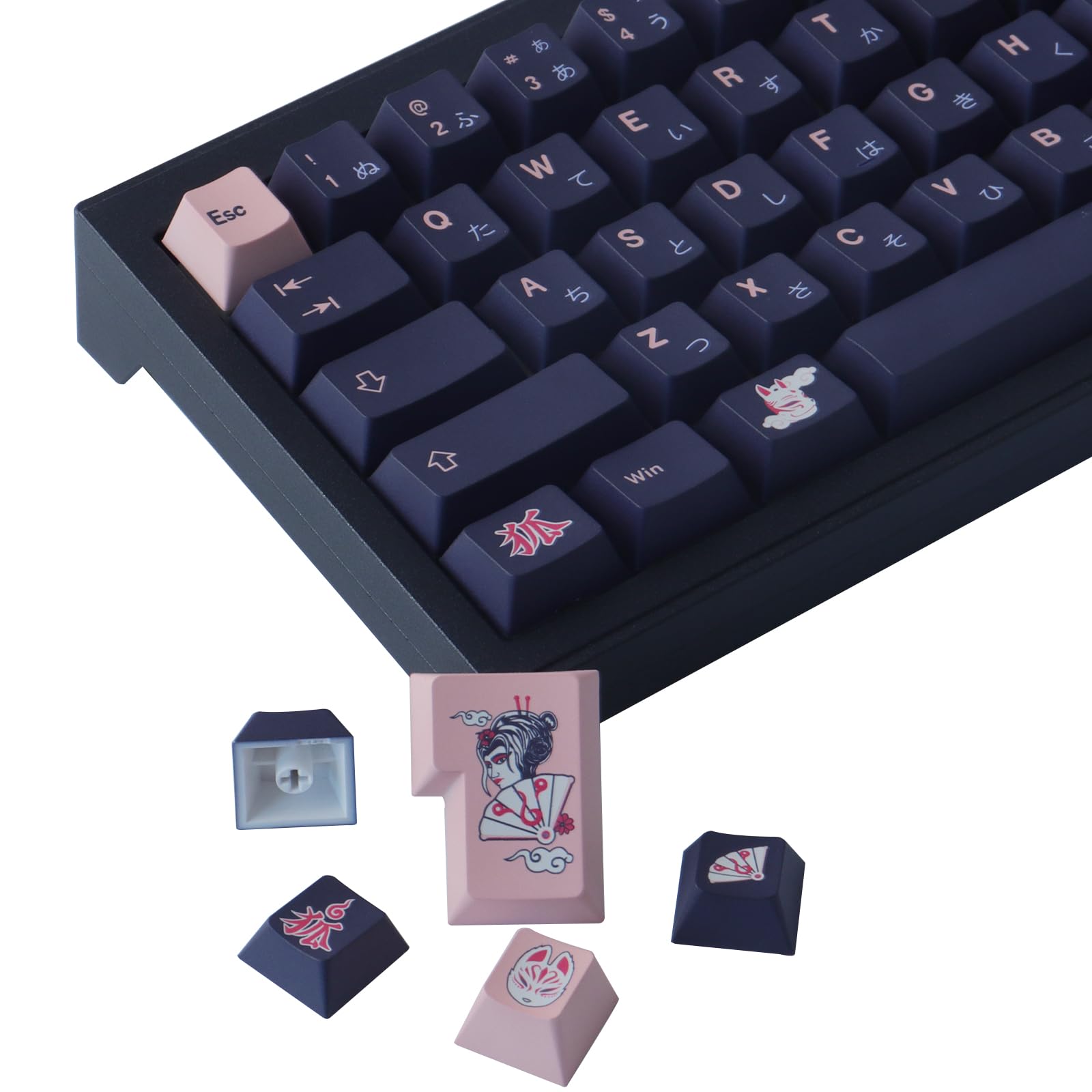 GEKUCAP Blue Japanese Keycaps, 129 Keys, Minimalist Style Custom Keycap Dye