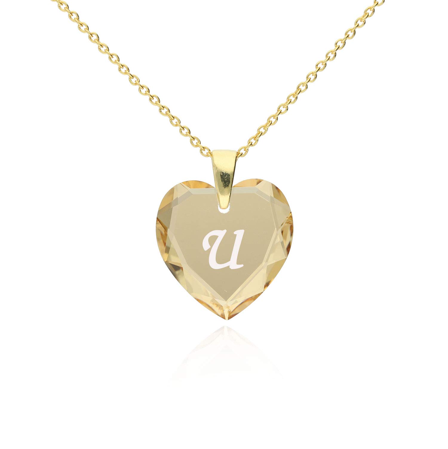 Heart Name Necklace 925 Silver Gold-Plated with personalised Swarovski Elements Pendant Letters Engraving A - Z Gifts for Women Ladies Girls Mother's day