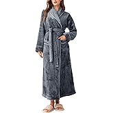 Flygo Long Robes for Women Plush Fleece Bathrobes Warm Winter Flannel Fluffy Bath Robe Sleepwear Housecoat Full Length