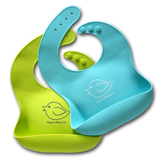Waterproof Silicone Bib Easily Wipes Clean! Comfortable Soft Baby Bibs Keep Stains Off! Spend Less Time Cleaning After Meals with Babies or Toddlers! Set of 2 Colors