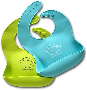 Silicone Baby Bibs Easily Wipe Clean - Comfortable Soft Waterproof Bib Keeps Stains Off, Set of 2 Colors