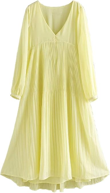 long sleeve pleated midi dress