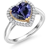 Gem Stone King 1.45 Ct Blue Iolite G/H Lab Grown Diamond 925 Silver and 10K Yellow Gold Ring