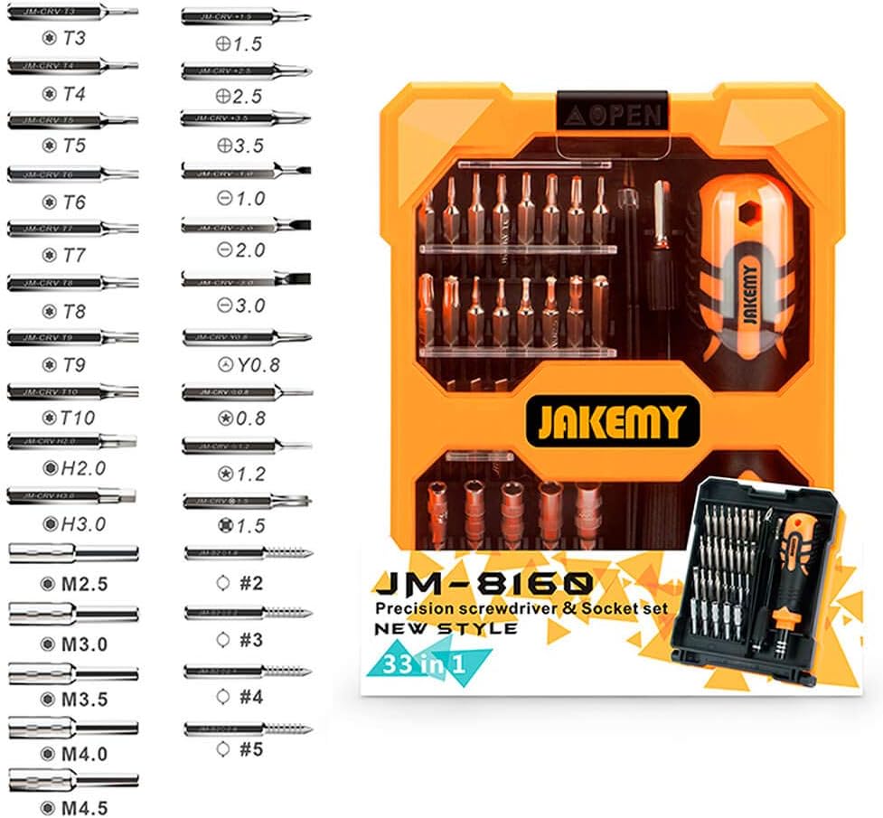 JAKEMY Precision Screwdriver Set Magnetic Repair Tool Kit for Electronics - 33 in 1 Professional Multi-Functional Screwdriver & Socket Set for Cellphone, Computer, PS4 playstation, Laptop, pc, Glasses - - 