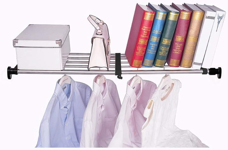 Hershii Expandable Closet Tension Shelf Rod Black 19.69-31.5in Organizer