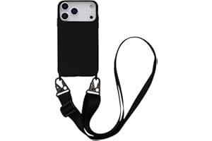 CQUUKOI Crossbody Phone Case Compatible with iPhone 17 Pro Max, Cute Soft Silicone Cover with Lanyard Adjustable Shoulder Strap Shockproof Protector Women Girls Black
