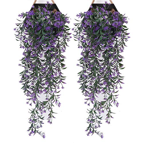 Eyands 2Pcs Artificial Hanging Plants - Purple Artificial wall plants, Fake Ivy Vine for Wall Home Porch Garden Wedding Garland Outside Hanging Decoration (No Basket)
