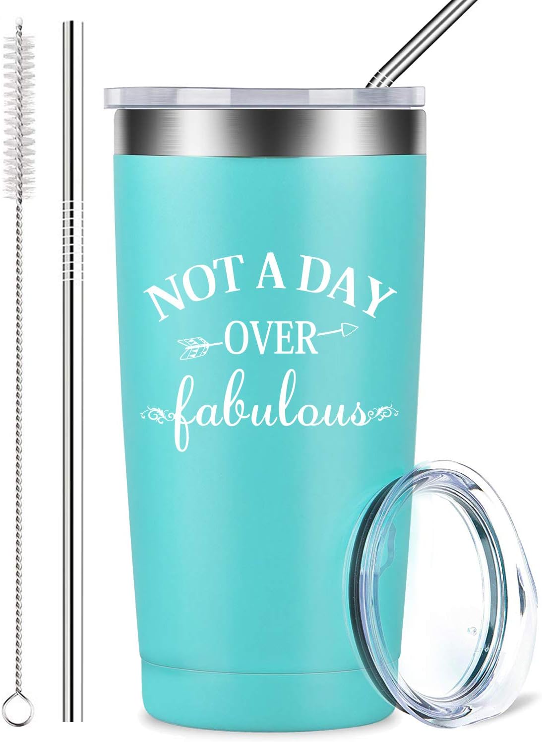 Not a Day Over Fabulous - Coffee Mug Tumbler with Lid and Straw - Stainless Steel Insulated Wine Travel Cup - Perfect Birthday, Wedding, Christmas, Mother's Day Gift for Women Friend (20 oz, Blue)