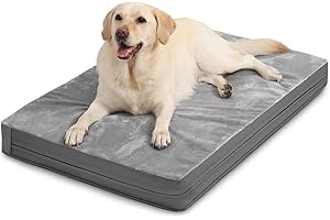 Vonabem Waterproof Dog Bed Large Medium Sized Dogs - Outdoor Orthopedic Crate Pad, Washable Pet Beds Removable Cover, Egg Crate Foam Support, Durable Anti-Slip Kennel Pads 35"x22", Gray